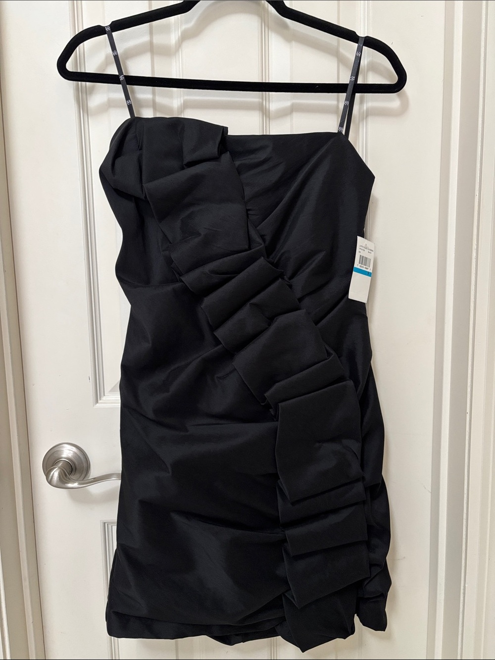 Love Tease Black Strapless Ruffle-Front Mini Dress
